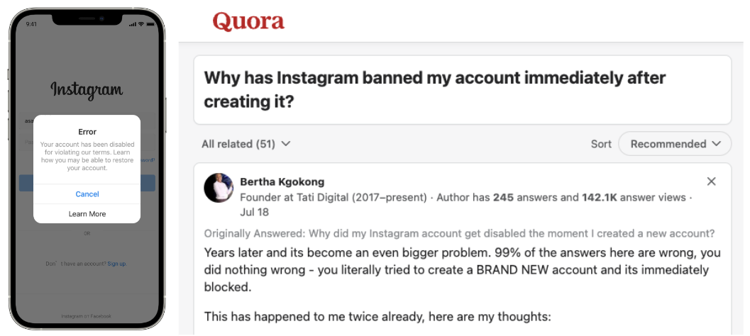 Instagram ban happen to many users