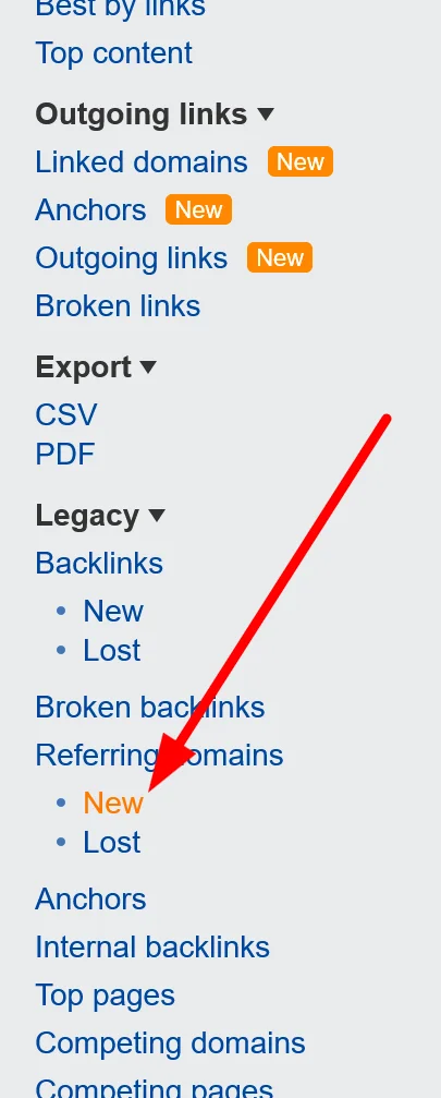 ahrefs legacy ref domains menu item