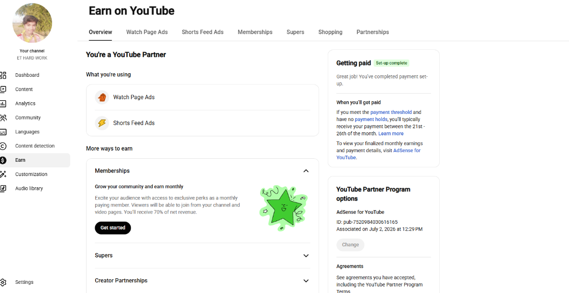 et hardwork- 538k subs- monetization page.png