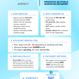 FB ads account for rent (low fee)