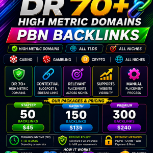 DR70+ High Metric Domains  PBN Backlinks  All TLDs  Casino & All Niches  Contextual Links