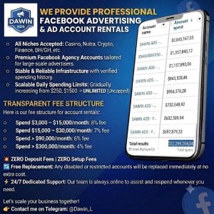 FACEBOOK ADS RENTAL SERVICE ✅ TRUSTED & HIGH QUALITY ⏩ ACCEPTS ALL PRODUCTS ⏩ UNCAPPED STRONG ACCOUNTS ⏩ FEE FROM 4%