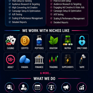 Facebook Ads| TikTok Ads Setup & Management | GreyHat Niche| Blackhat Niche - Crypto Ads| Nutra Ads| Casino Ads| Kratom Ads| Supplement Ads