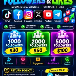 Premium Social Media Followers, Likes & Subscribers | TikTok, Instagram, Facebook, Telegram, X/Twitter & YouTube | Fast Delivery, Affordable Prices