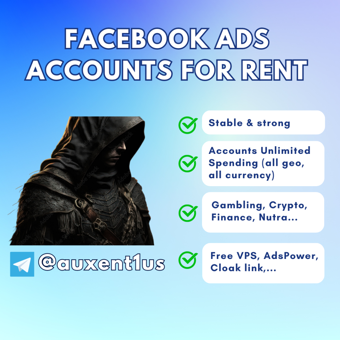 Auxentius FB ads account rental service
