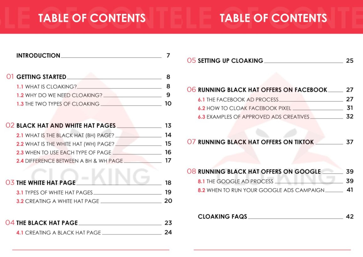 cloaking e-book table of contents