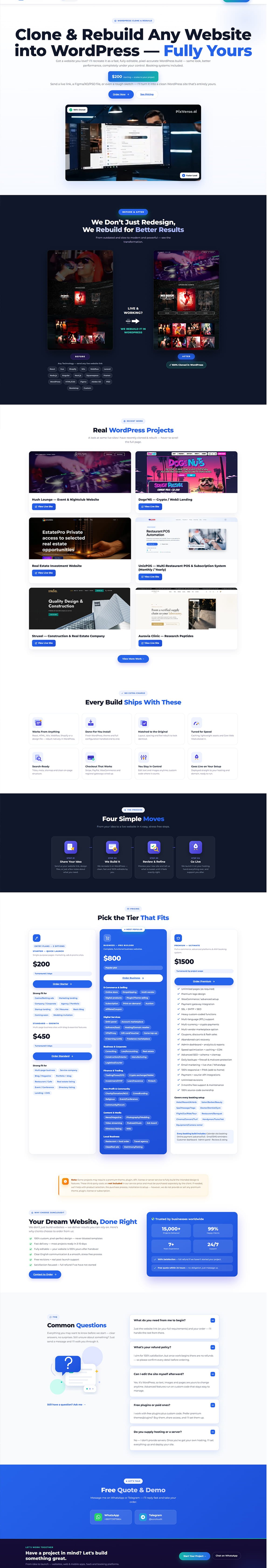 Clone & Rebuild Any Website into WordPress — Functional Admin Dashboard, Customer Panel & Payment, Fully Branded as Yours