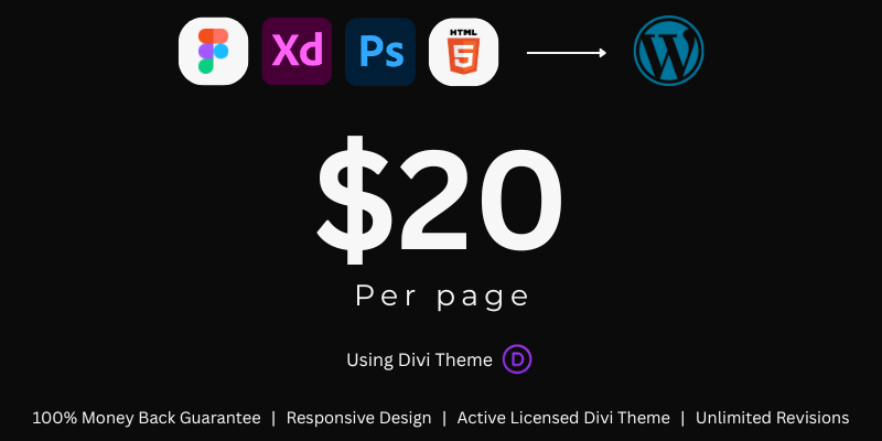 Convert or Clone any Design (Figma, XD, PSD, HTML, etc.) or Reference Website into a WordPress using Divi