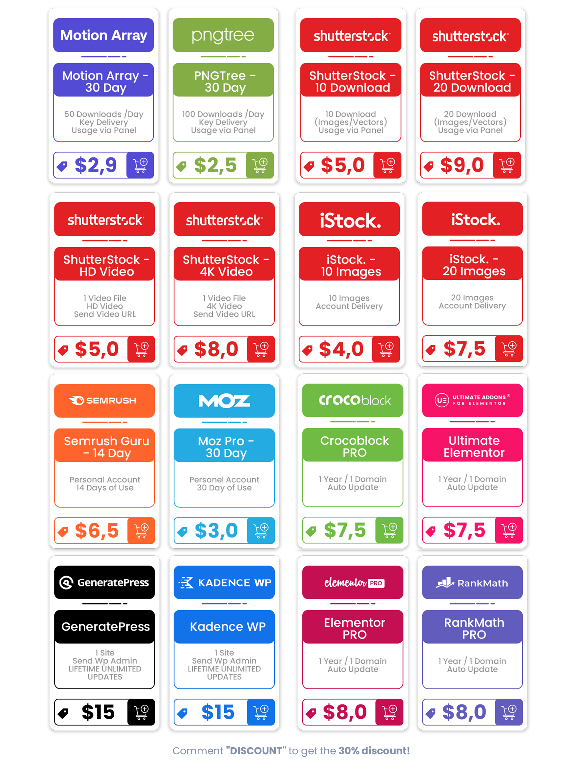 ENVATO ELEMENTS - FREEPIK - SEMRUSH - WORDPRESS THEMES & PLUGINS