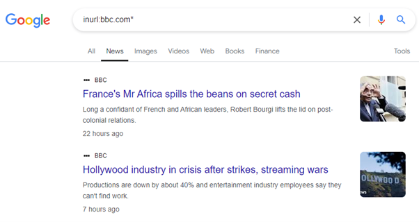 Identifying a Google News site is possible with the operator inurl:domain.com*.
