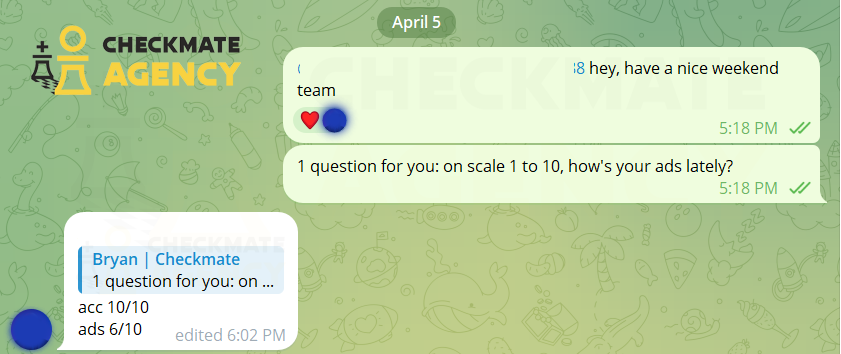 Meta ad account: Service quality feedback from clients.