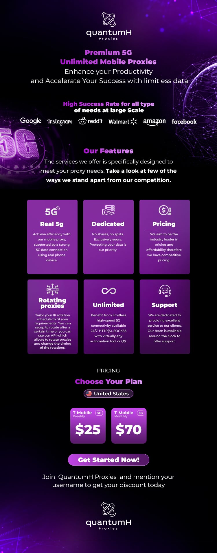QuantumhProxy.com USA 5G & 4G Mobile Proxies, Fast Speed, Auto Rotation, Only $70 a month
