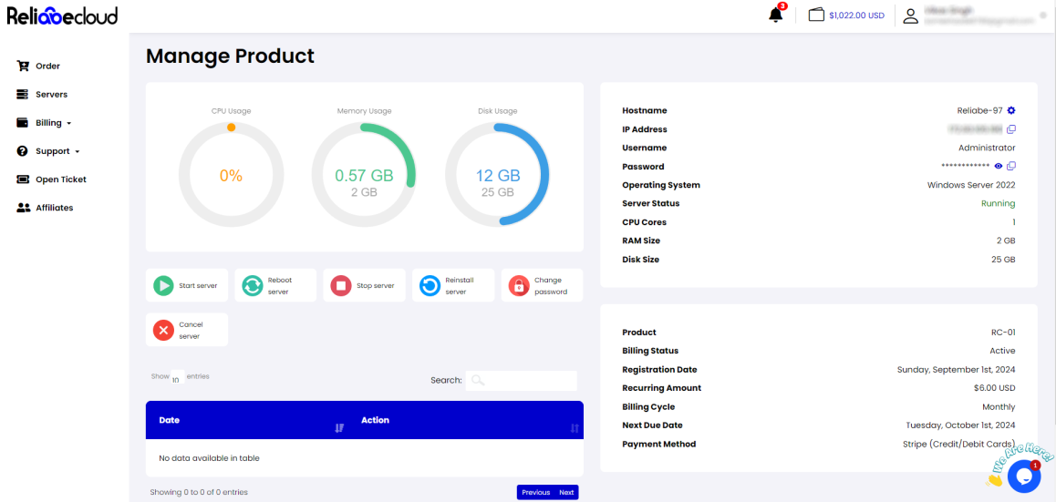 reliabehub-windows-vps-control-panel