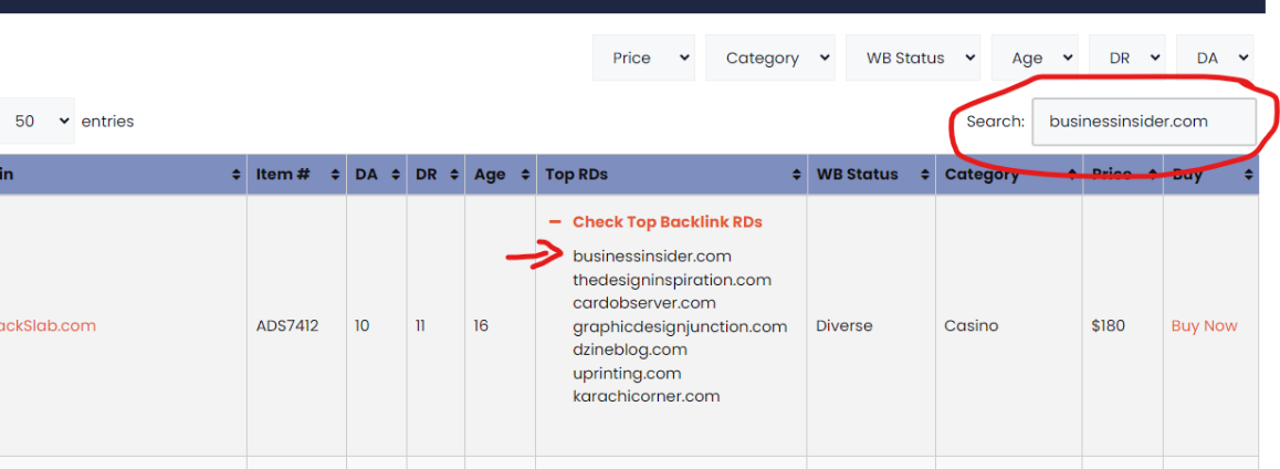 Search aged domains