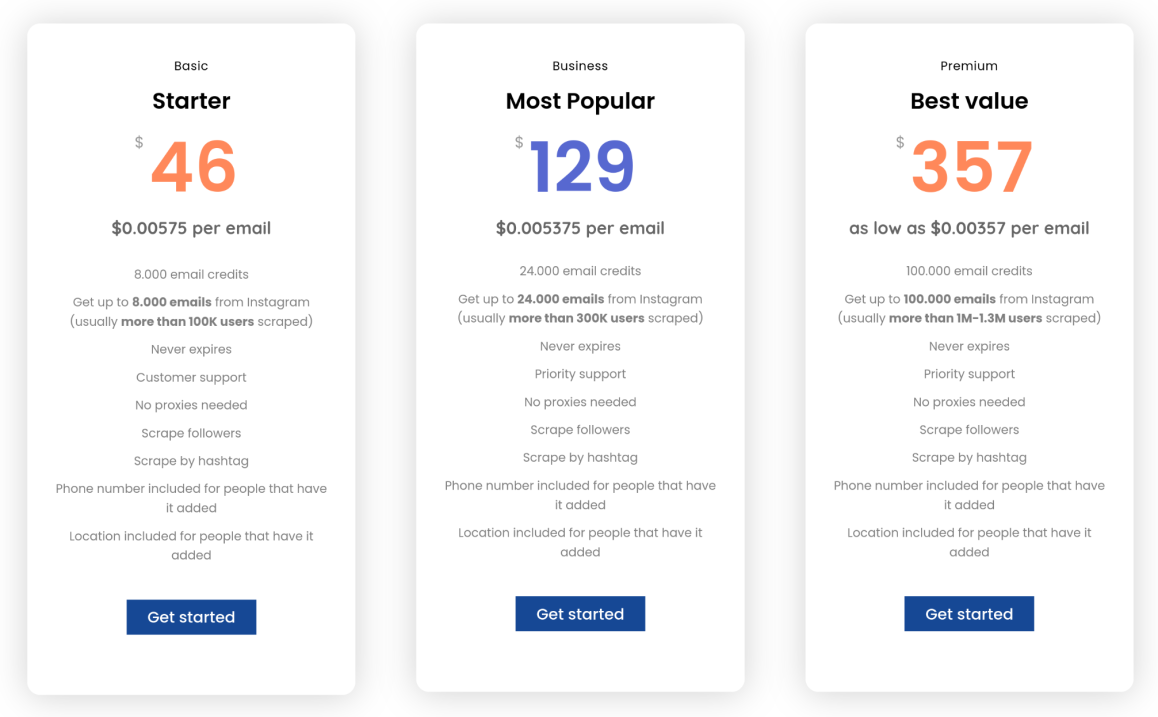 XEmailExtractor pricing table